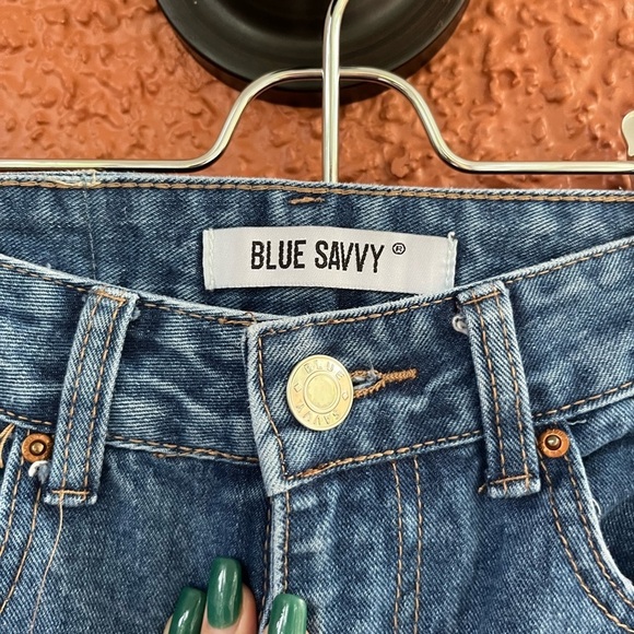 Blue Savvy Skinny Jeans Women's Size 5/27 Blue Low Rise Distressed BROKEN ZIPPER - Picture 2 of 6